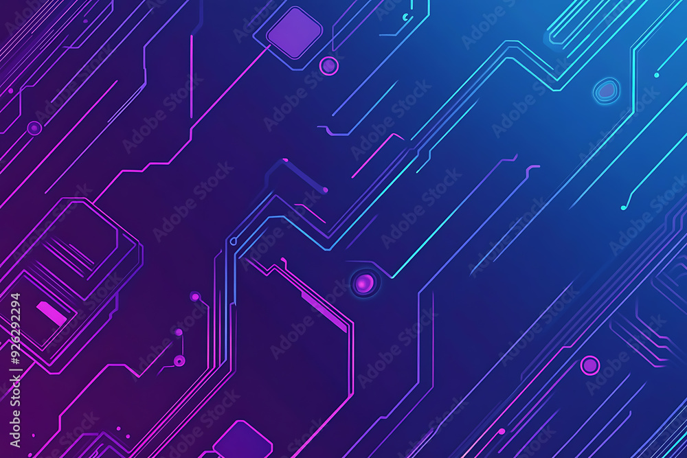 Futuristic vector illustration of an abstract circuit board with neon blue and purple gradients, showcasing intricate digital patterns and tech elements Futuristic vector illustration of an abstract circuit board with neon blue and purple gradients, showcasing intricate digital patterns and tech elements