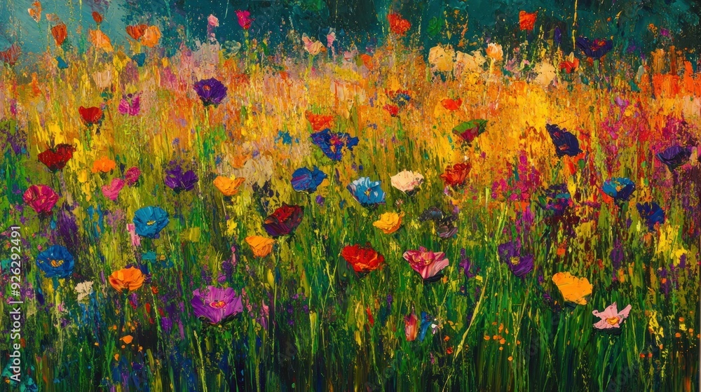 Fototapeta premium Abstract Oil Painting of a Lush Wildflower Field
