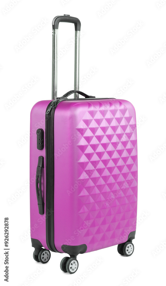 One closed magenta suitcase isolated on white One closed magenta suitcase isolated on white