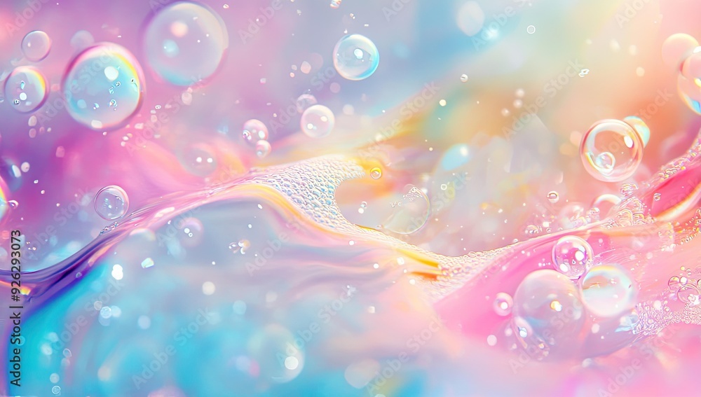 Fototapeta premium Pastel iridescent bubbles in liquid.