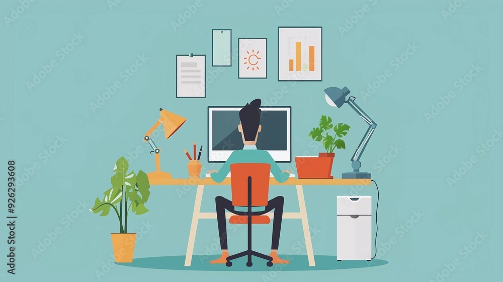 a people that sitting and working with computer flat illustration design a people that sitting and working with computer flat illustration design
