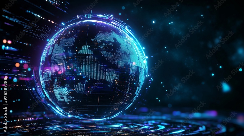 Fototapeta premium Futuristic Representation of a Digital Globe in Space