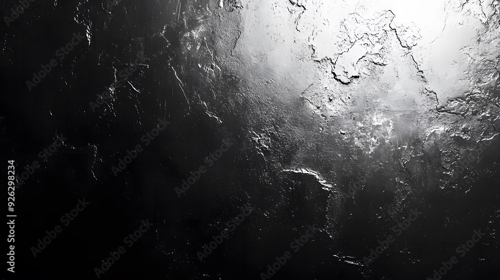 Fototapeta premium Dark black-white grainy background, grunge noise texture gradient banner