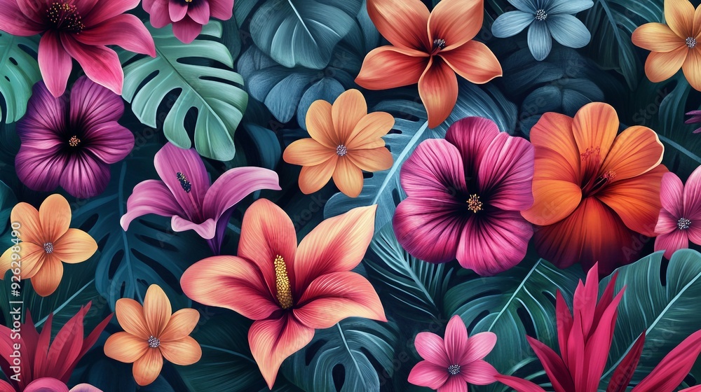 Botanical Bliss - Vibrant Creative Flower Background Pattern of Exotic Plants Botanical Bliss - Vibrant Creative Flower Background Pattern of Exotic Plants