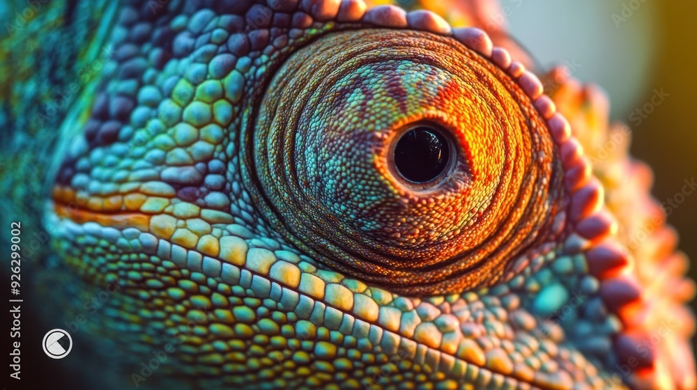 Fototapeta premium A Close-Up of a Chameleon's Eye and Scaly Skin