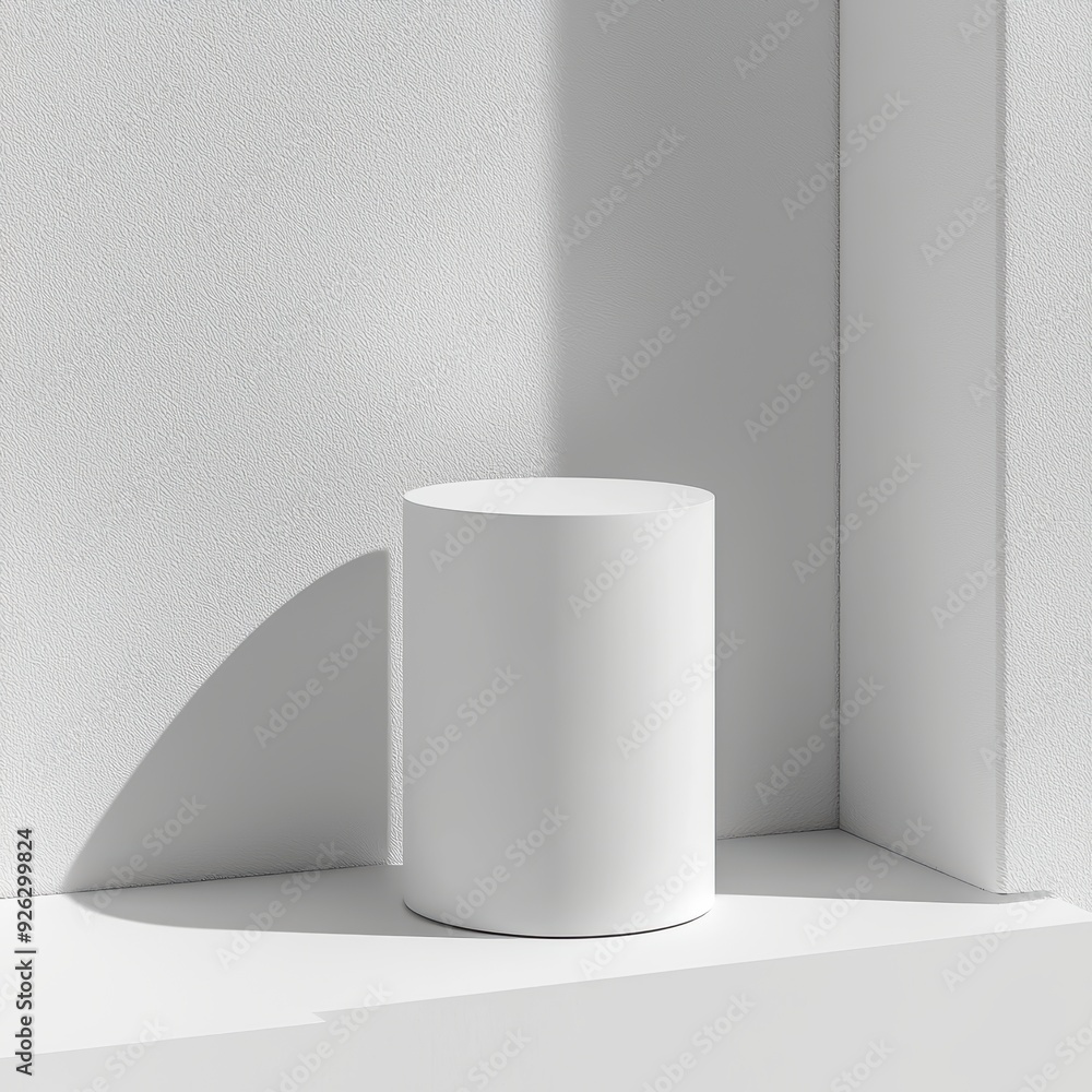 A white pedestal is sitting in front of a white wall A white pedestal is sitting in front of a white wall