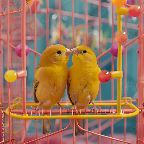 Playful canaries together.  photo