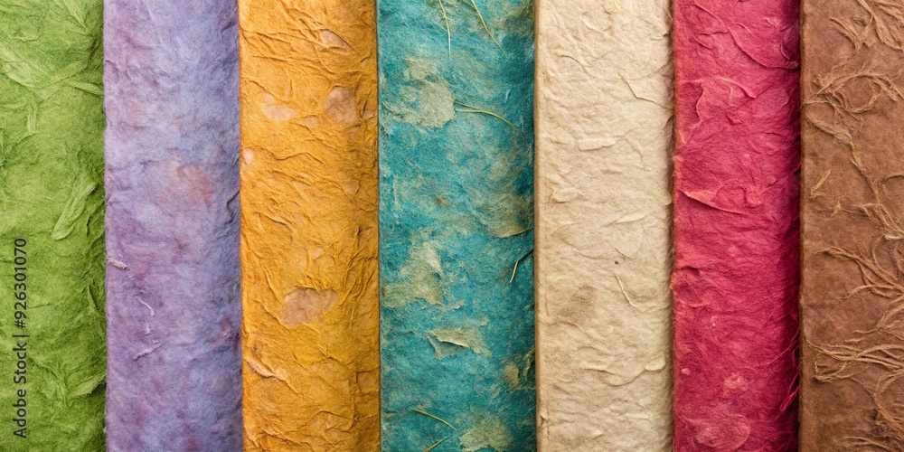 Diverse mulberry paper textures in various colors and patterns
