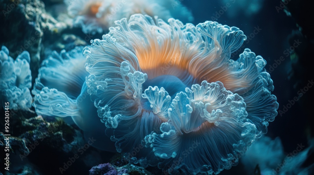 Close-up of Delicate Blue and White Sea Anemone Close-up of Delicate Blue and White Sea Anemone