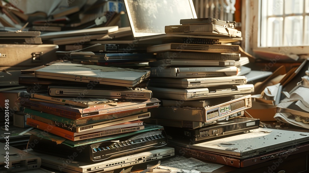 Stack of Old Broken and Obsolete Laptop Computers for Recycling Stack of Old Broken and Obsolete Laptop Computers for Recycling
