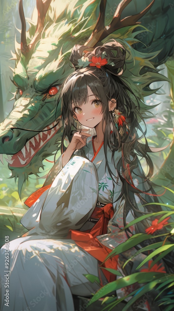 Enchanting Anime-Style Illustration: A Japanese Girl and Dragon in a Forest, a Whimsical Fairy Tale Art Piece, Ideal for Fantasy Game Concepts, Storybook Illustrations, and 4K Wallpapers Enchanting Anime-Style Illustration: A Japanese Girl and Dragon in a Forest, a Whimsical Fairy Tale Art Piece, Ideal for Fantasy Game Concepts, Storybook Illustrations, and 4K Wallpapers