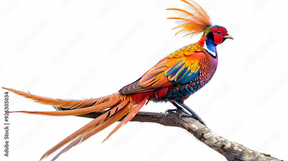 Fototapeta premium golden pheasant,Luxurious golden pheasant with an open tail.