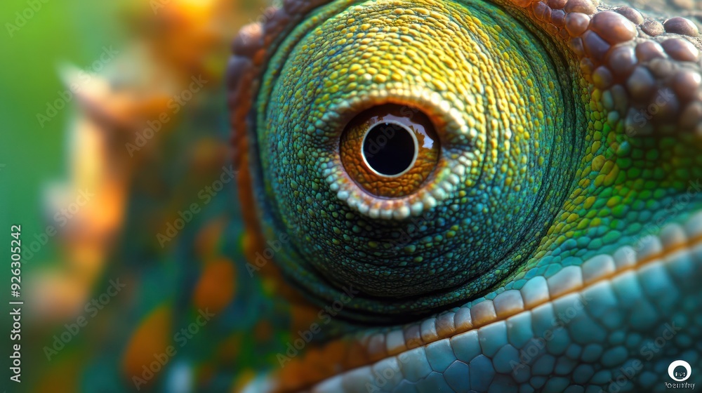 Obraz premium Close-up of a Chameleon's Eye and Scaly Skin