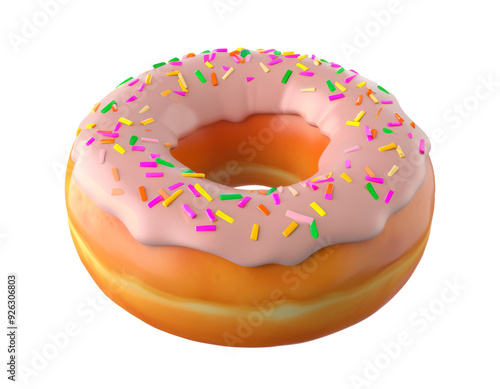 Realistic donut with sprinkles isolated on white background. 3d illustration.