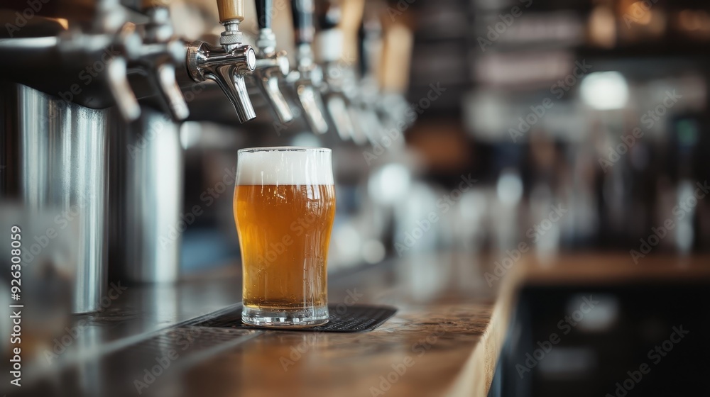 A clear glass of light beer sits on a wooden bar counter, with beer taps in the background, highlighting the refreshing and relaxing nature of the beverage. A clear glass of light beer sits on a wooden bar counter, with beer taps in the background, highlighting the refreshing and relaxing nature of the beverage.