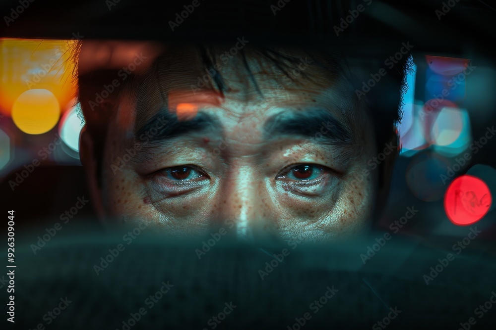Asian Taxi Driver in Morning with Reflection and Tired Eyes. Asian Taxi Driver in Morning with Reflection and Tired Eyes.