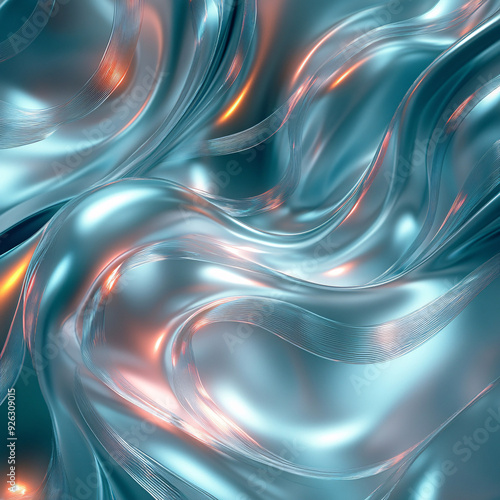 a fluid, wavy digital background in a sleek combination of metallic silver and vibrant tea