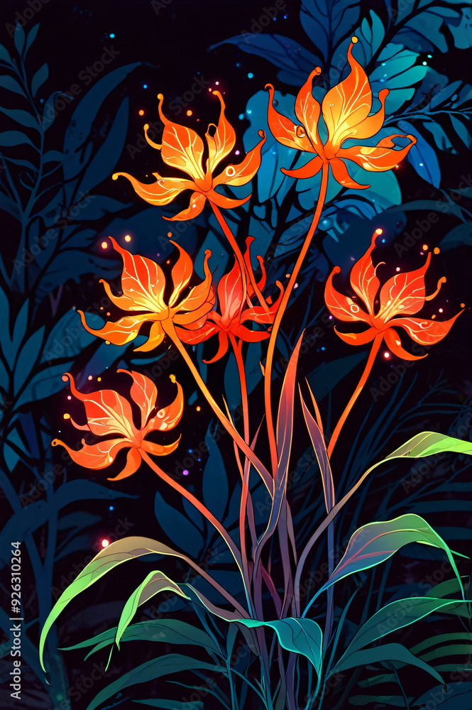 AI Generated Mysterious Glow: Light and Energy Leaves in a Dark Nebulous Background AI Generated Mysterious Glow: Light and Energy Leaves in a Dark Nebulous Background