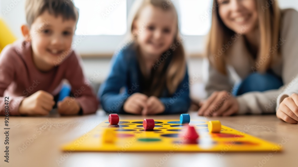 Family Playing a Colorful Board Game Together Family Playing a Colorful Board Game Together