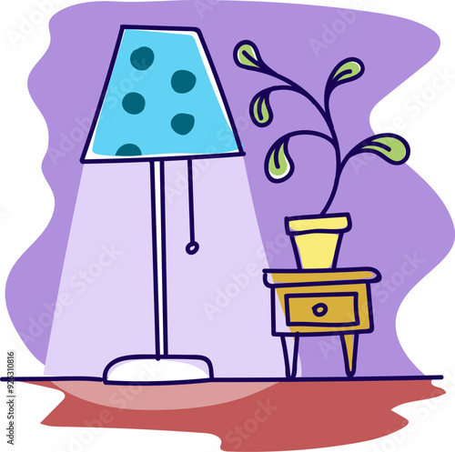Lamp and indoor plant scene