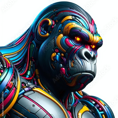 a futuristic illustration of gorilla  colorful isolated on white  photo