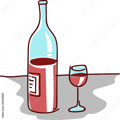 Bottle of red wine and glass