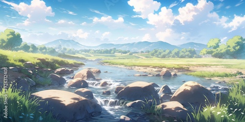 Enchanting Anime-Style Radiant Sunshine Anime Landscape: A Vivid Display of Atmospheric Grandeur in a Captivating Anime Style for 4K Art Enthusiasts