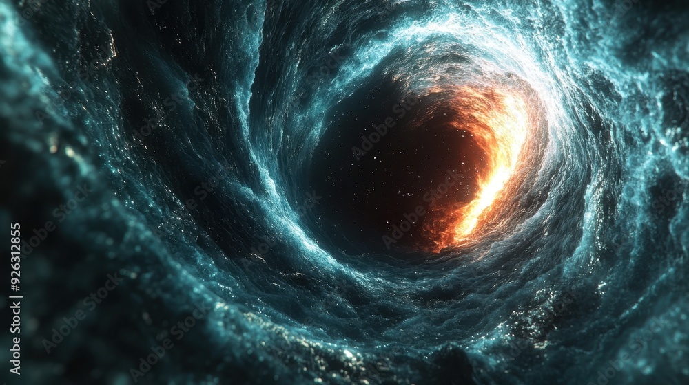 Naklejka premium Cosmic Phenomenon: Black Hole Swirling Light into Singularity