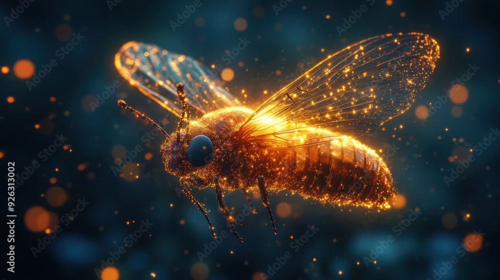 Obraz premium Glowing Insect in Flight