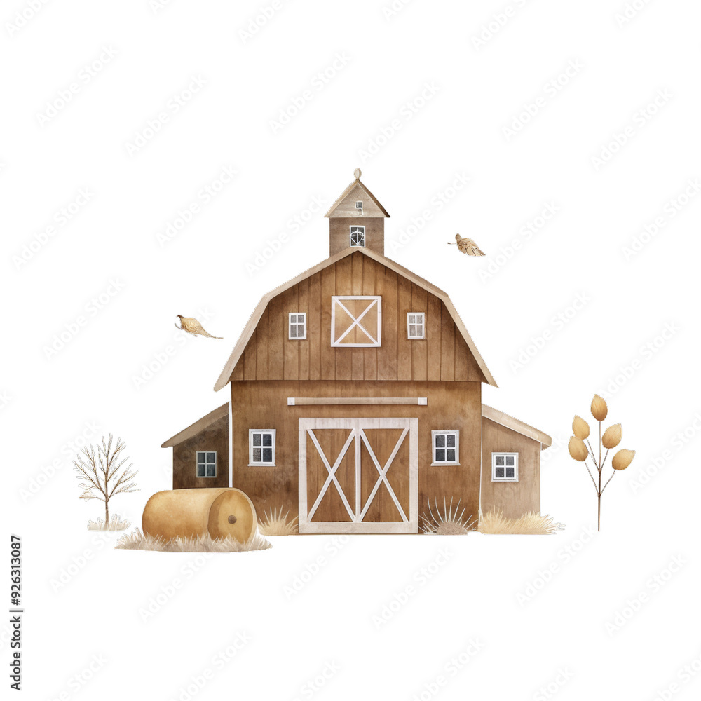 Farm barn watercolor illustration for kids clothes and prints isolated clipart