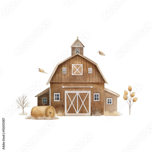 Obraz na płótnie Farm barn watercolor illustration for kids clothes and prints isolated clipart w salonie