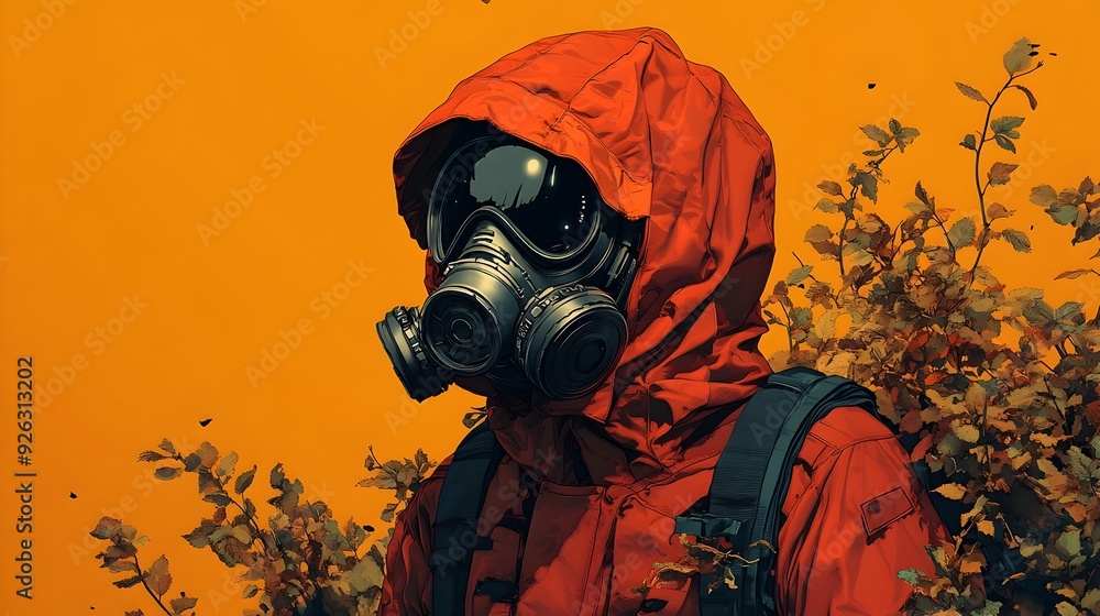 Enigmatic Anime of Futuristic Techwear Apparel with Ominous Oni Gas Mask Enigmatic Anime of Futuristic Techwear Apparel with Ominous Oni Gas Mask