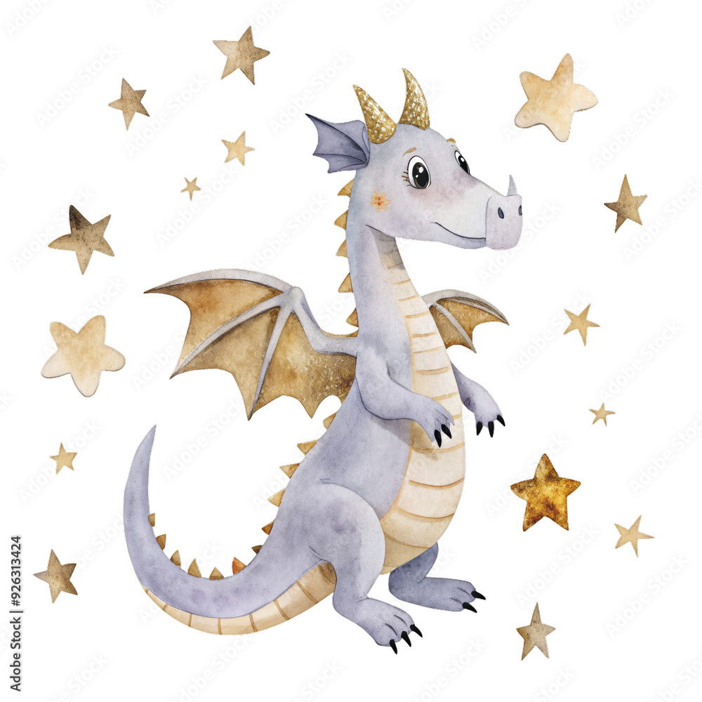 Cute dragon watercolor illustration for kids clothes and prints isolated clipart