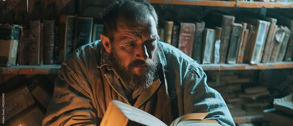 Alchemist Engaging with Shadow in Ancient Library Filled with Mystical Texts Alchemist Engaging with Shadow in Ancient Library Filled with Mystical Texts