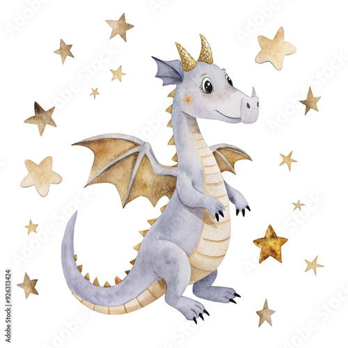 Obraz na płótnie Cute dragon watercolor illustration for kids clothes and prints isolated clipart w salonie