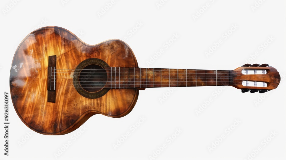 Fototapeta premium Striking Artistic Representation of Classic Guitar on White Background