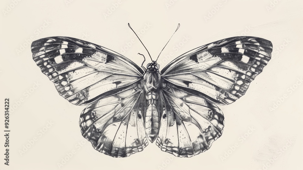 Fototapeta premium Butterfly Outline Drawing Vector Illustration Template