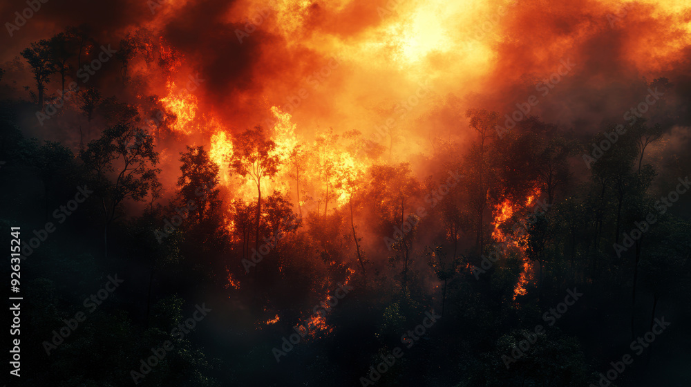 A forest fire is raging with flames and smoke A forest fire is raging with flames and smoke
