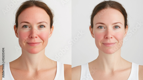 Lady red face Before After Skincare Treatment Rosacea Reduction Dermal Clinic Skin Transformation Medical Spa Rejuvenation IPL Chemical Peel Needling LED Vitamin Infusion skincare salon woman redness  photo