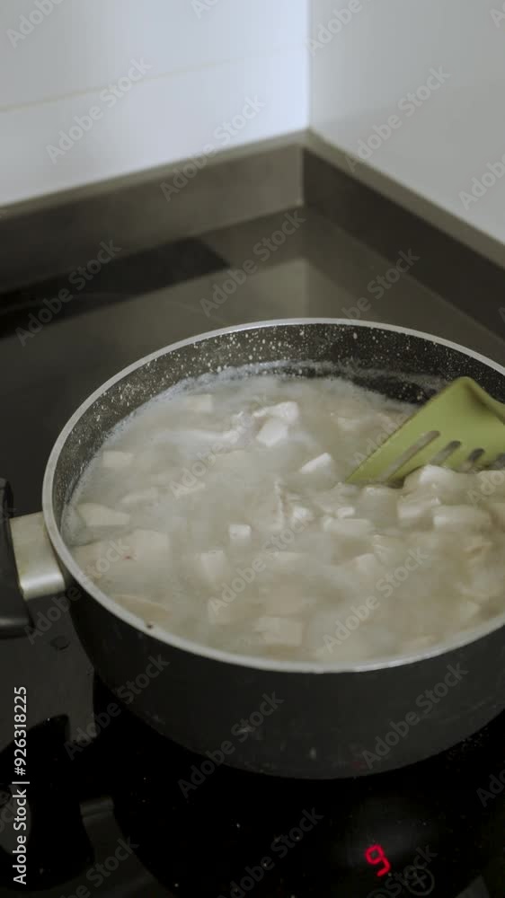 4k Video at 25 fps of a Pot Boiling a Traditional Stew with Rice and Meat 4k Video at 25 fps of a Pot Boiling a Traditional Stew with Rice and Meat