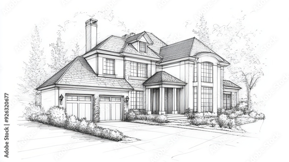 Illustration of a house architectural sketch Illustration of a house architectural sketch
