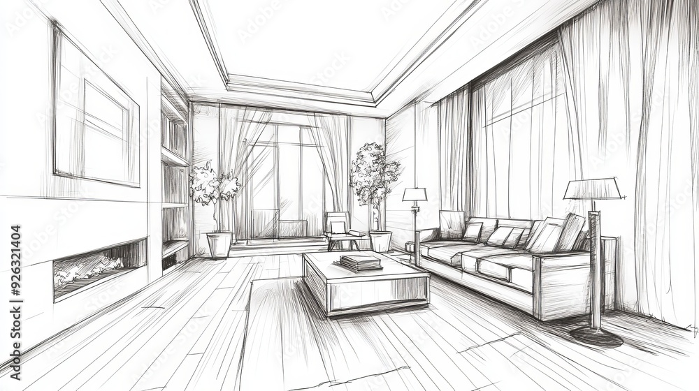 Illustration of a house interior sketch Illustration of a house interior sketch