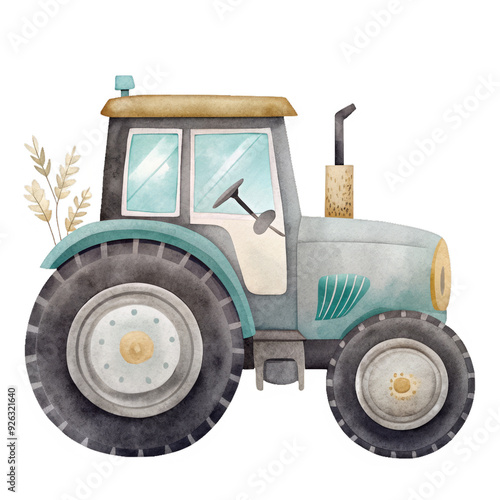 Farm tractor watercolor illustration for kids clothes and prints isolated clipart