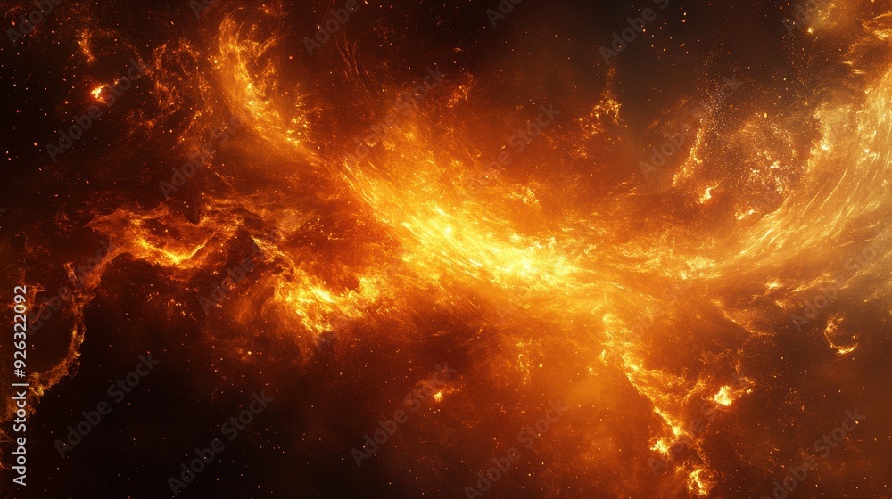 A vibrant cosmic scene depicting swirling flames and gases in space. A vibrant cosmic scene depicting swirling flames and gases in space.