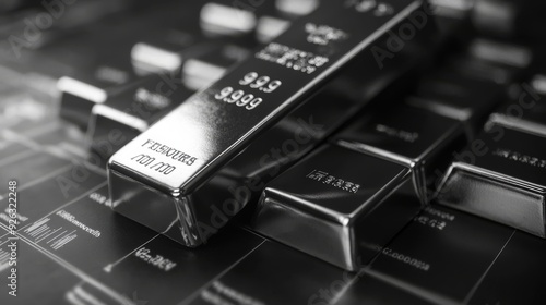 Investment and market trends are symbolized by silver bars against a backdrop of a stock market graph.