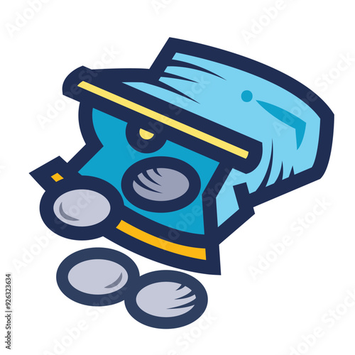Blue colored coin purse icon illustration isolated on square white background. Simple flat outlined cartoon art styled drawing.