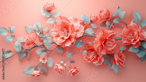 Elegant Coral and Mint Floral Arrangement on Soft Pink Background