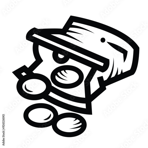 Coin purse icon illustration isolated on square white background. Simple flat outlined cartoon art styled drawing.