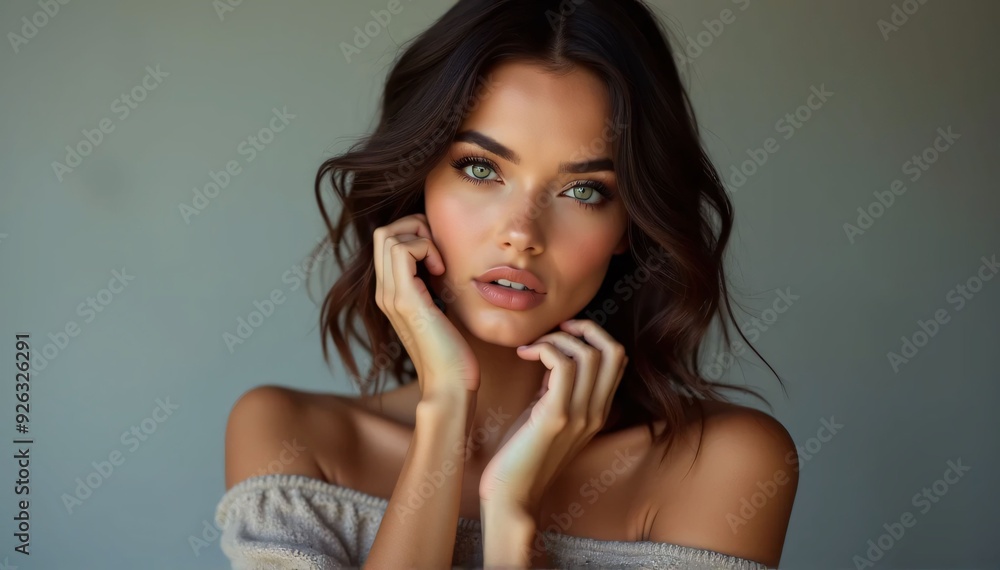 Beautiful picture of a sensuous young woman with a long hairstyle and a warm smile
Beautiful picture of a sensuous young woman with a long hairstyle and a warm smile