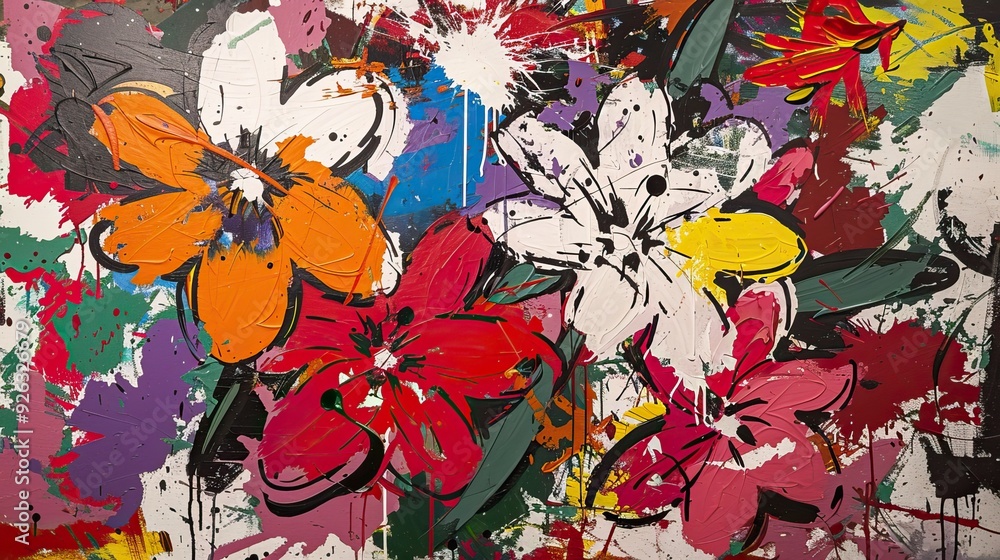 Fototapeta premium Vibrant Abstract Floral Painting with Bold Colors